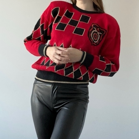 Vintage Sweaters - Vintage I B Diffusion 80s oversized knit geometric print sweater dark academia